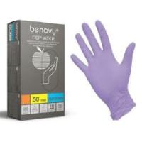Перчатки нитриловые BENOVY размер XS, сиреневые, текстурированные на пальцах, комплект 50 пар 